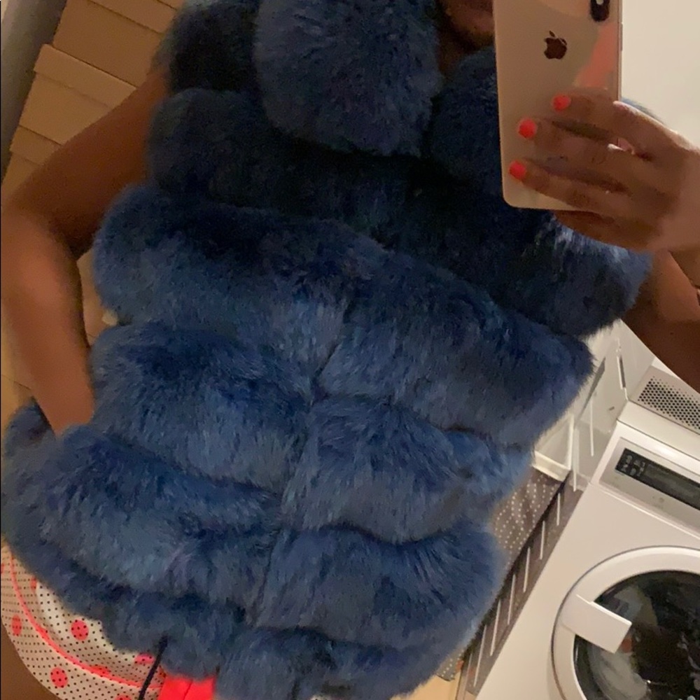 Blue Fox Fur Vest - 100% Real Fur + Earmuffs